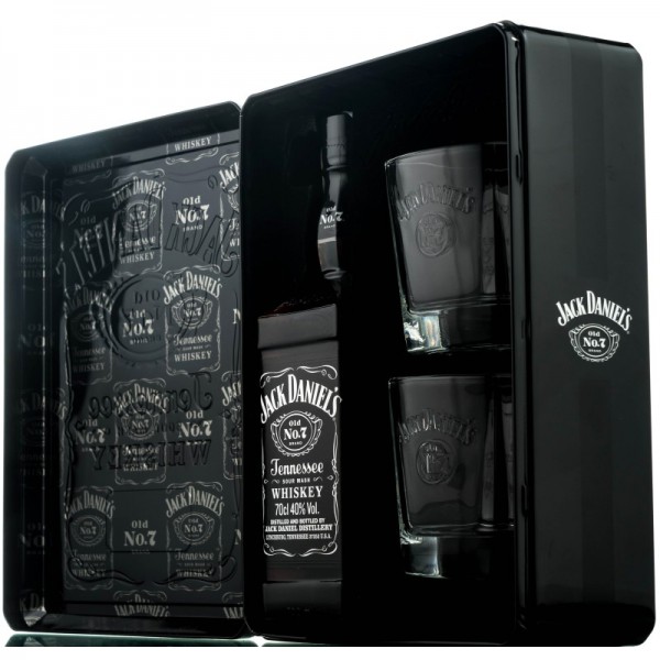 Виски Jack Daniel's + 2 бокала в мет.коробке 0.7л